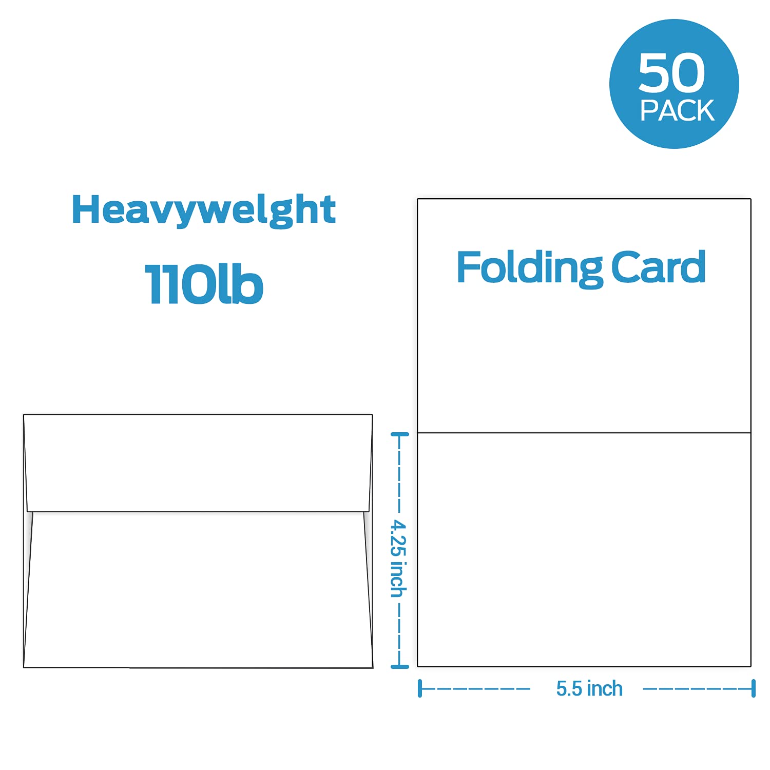 Ohuhu Blank White Cards and Envelopes 50 Pack, 4.25 x 5.5 Heavyweight Folded Cardstock and A2 Envelopes for DIY Greeting Cards, Wedding, Birthday, Invitations, Thank You Cards & All Occasion