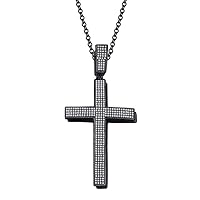 1.20Ct CZ Diamond Micro Pave Set Cross Pendant Necklace W/18 In 14K Black Gold Plated