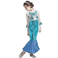 Girls' Dress Mermaid Performance Dress Flower Boy Dress Princess Dress Trailing Blue Performance Dress