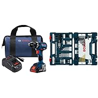 BOSCH GSB18V-535CB15 18V EC Brushless Connected-Ready Compact Tough 1/2 In. Hammer Drill/Driver with (1) CORE18V 4.0 Ah Compact Battery&BOSCH 91-Piece Drilling and Driving Mixed Set MS4091