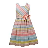 Bonnie Jean Little Big Girls 2T -16 Stripe Linen Look Venise Trim Dress
