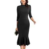 Women's Crew Neck 3/4 Sleeve Solid Color Office Dress Formal Business Party Mermaid Dress