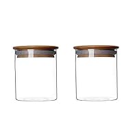 2 Piece Clear Glass Canister Food Storage Jar With Airtight Wood Lids Air Tight Storage Containers for Coffee Bean Loose Leaf Tea Containers Sugar Cookies Dry Fruit Nuts Candy Jars size 250ML/8.5oz