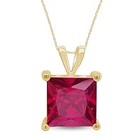 Jewel Zone US Square Princess Cut Simulated Ruby Pendant & Chain in 14k Gold Over Sterling Silver (4 Cttw)
