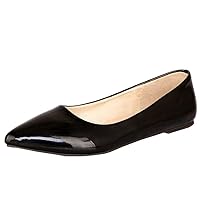 LUXMAX Women Patent Leather Pointed Toe Flats Slip On Casual Court Shoes
