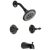 Designers Impressions 651693 Oil Rubbed Bronze Tub Shower Combo Faucet - Two Handle Mixer Design and Multi-Setting Shower Head - Convertible