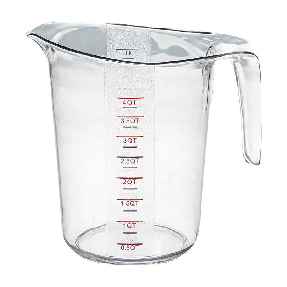 RW Base 4 Quart Measuring Jar, 1 Durable Measuring Beaker - Metric And Imperial Units, V-Shaped Spout, Clear Plastic Measuring Cup, Handle With Thumb-Grip, Tolerates Up To 248F - Restaurantware