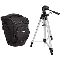 Amazon Basics Holster Camera Case for DSLR Cameras – Black & 60-Inch Lightweight Tripod with Bag