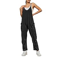 Jumpsuits for Women Summer Casual One Piece Sleeveless Baggy Rompers Spaghetti Strap Overalls Jumpers with Pockets