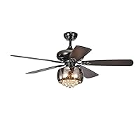 Warehouse of Tiffany CFL-8307 Nettle 3 Shaded Glass and Crystal 5-Blade 52-inch Pear Black Remote Lighted Ceiling Fan