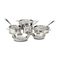 All-Clad D3 3-Ply Stainless Steel Cookware Set 10 Piece Induction Oven Broiler Safe 600F Pots and Pans Silver