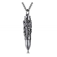 Black Stainless Steel Dragon Sword Bullet Canister Capsule Memorial Keepsake Pendant Cremation Ash Urn Necklace for Men