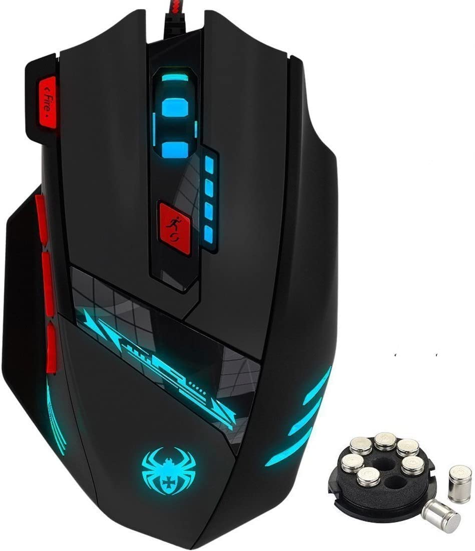 XuanGui T90 Wired Gaming Mouse. Zelotes 8 Programmable Buttons, Chroma RGB Backlit, Adjustable Weights, 7 Backlight Modes up to 9200 DPI for Laptop/Windows/Mac Gamer (Black)