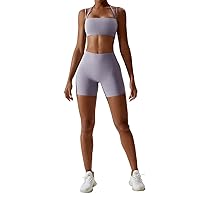 IMEKIS Women's Workout Sets 2 Piece Yoga Outfit High Waisted Biker Shorts Leggings Sports Bra Gym Fitness Clothes Tracksuit