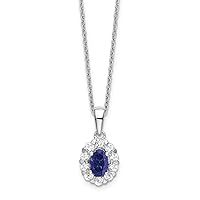 14k Gold Wg Created Oval Blue Sapphire and Lab Grown Diamond Pendant And Necklace 18 Inch Jewelry for Women