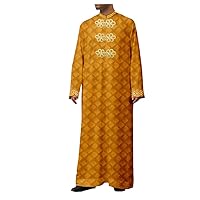 Men's Jubba Thobe, Muslim Fashion Robe, Long Sleeve Saudi Arab Gold Lace Thobe Jubba, Kaftan Islamic Clothing 13A 3XL