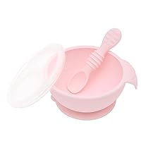 Bumkins Baby Bowl, Silicone Baby Feeding Set with Suction for Baby and Toddler, Includes Spoon and Lid, First Feeding Set, Essential for Baby Led Weaning for Babies 4 Months, Pink