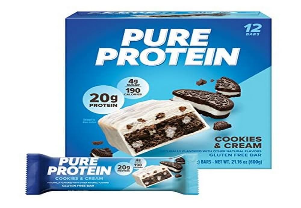Pure Protein Bars, High Protein, Nutritious Snacks to Support Energy, Low Sugar, Gluten-free, Cookies and Cream, 1.76oz, 12 Pack
