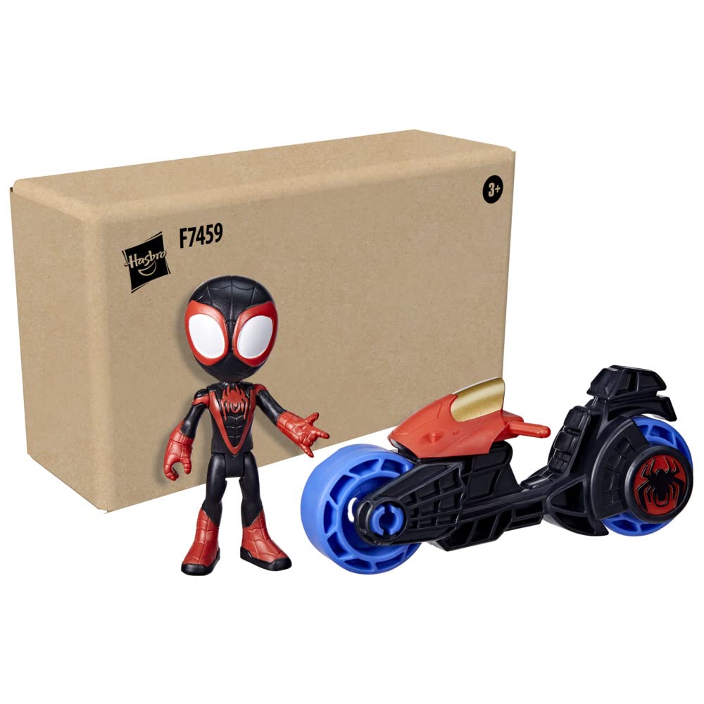 Spidey and His Amazing Friends Marvel Hasbro, Miles Morales Action Figure with Toy Motorcycle,Preschool Toys for 3 Year Old Boys and Girls and Up