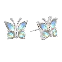 Choose Your Gemstone 925 Sterling Silver Butterfly Stud Earrings Hypoallergenic Screw Back Cute Stud Earring Chakra Healing Birthstone Jewelry for Women and Girls,Teens
