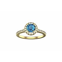 0.80 CTW Natural Round Shape London Blue Topaz Ring Stone Size 5MM In 14k Solid Gold Diamond Size 1.3MM Diamond Weight 0.50 CTW
