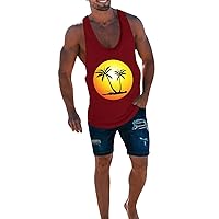 Men's Summer Hawaii Beach Print Tank Tops Casual Outdoor Sleeveless T Shirt Lightweight Breathable Soft Shirts