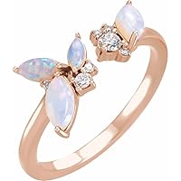 14k Rose Gold Polished White Opal and 0.1 Carat Diamond Ring Size 7 Jewelry Gifts for Women