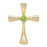 20mm 10k Gold Peridot and Diamond Religious Faith Cross Pendant Necklace Jewelry for Women