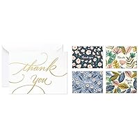 Hallmark Thank You Cards Bundle - Wedding, Baby Shower, Bridal Shower, and All Occasion (Gold Foil Script Cards + Painted Florals Cards)