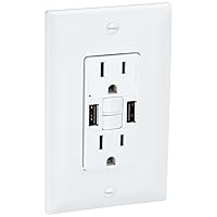 Legrand Radiant 1597TRUSBAAW 15 Amp GFCI Self Test Tamper Resistant Decorator Duplex Outlet with USB Type A, White (1 Count)