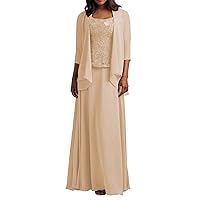 Women's Mother of The Bride Chiffon Dress with Jacket Plus Size US 30W Champagne