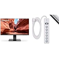 KOORUI 24 Inch Computer Monitor Full HD 1920 x 1080p VA Display 75Hz 3000:1 Contrast Ratio & GE 6-Outlet Surge Protector, 10 Ft Extension Cord, Power Strip, 800 Joules, Flat Plug