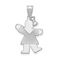 14k White Gold Small Girl with Bow on RightCustomize Personalize Engravable Charm Pendant Jewelry Gifts For Women or Men (Length 0.98