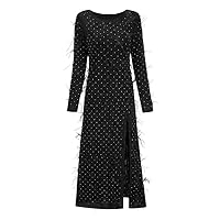 Forked Dress Round Collar Sleeve Long Sleeve Cross-Border Dress Intellectual Style Female Dress