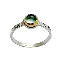 Handmade Green Quarz Kabbalah Success and Prosperity Ring in 925 Sterling Silver and Yellow Gold Judaica Prayer Size 5 to 12 Jewelry