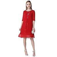 Women's Silk Dresses Floral Red Casual Midi Party Dress Flowy Hem Dress Summer Swing Dresses