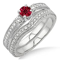 1.5 Carat Ruby & Diamond Antique Bridal set on 10k White Gold
