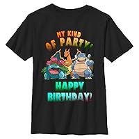 Pokemon Boys Birthday Party Short Sleeve Tee Shirt, Black, Youth Large