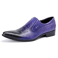 Mens Dress Loafer Genuine Leather Smoking Prom Slip On Pointed Toe Studded Tuxedo Driving Wedding Shoes