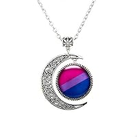 Bisexual Pride Stud Moon Necklace，Bisexual Jewelry，Pride Flag Blue Purple Pink Moon Necklace