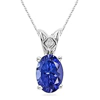 0.52-0.66 Cts of 6x5 mm AAA Oval Tanzanite Scroll Solitaire Pendant in 14K White Gold