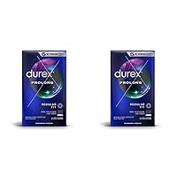Durex Condom Prolong Natural Latex Condoms, 12 Count - Ultra Fine, Ribbed and Dotted with delay Lubricant, Regular Fit (Pack of 2)