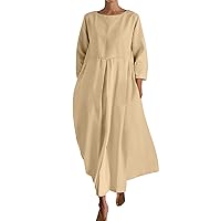 Women's Dresses, Three Quarter Sleeved Loose Hem Pocket Dress Comfy for Women 2024, S XXXL