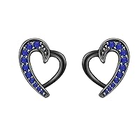 Women's Love Heart Blue Sapphire Stud Earring Set for Lover Sparkling Earring 14k Gold Over .925 Sterling Silver Studs for Women Girls