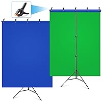 Blue Green Screen Backdrop Kit, HEMMOTOP 2-in-1 6.5x5ft Green Screen Stand for Streaming,Blue Greenscreen Background with Adjustable Photo Backdrop Stand for Photography,Zoom with Carrying Case&Clips