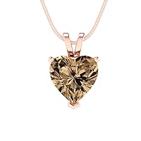 Clara Pucci 2.0 ct Brilliant Heart Cut Solitaire Simulated Champagne 14k Rose Gold Pendant with 18