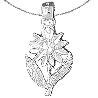 Gold Flower Necklace | 14K White Gold Daisy Flower Pendant with 18