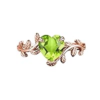 10K/14K/18K Gold Heart Cut Gemstone Art Deco Vine Leaf Rings for Women Vintage Twig Leaf Ring Inspired Branch Engagement Promise Anniversary Ring Jewelry Gifts for Her
