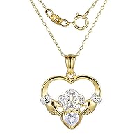 0.50 CT Heart & Round Created Diamond Claddagh Pendant Necklace 14k Yellow Gold Over
