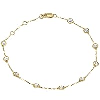 SZUL Bezel Set Genuine Diamond Station Bracelet in 14K White, Yellow, or Rose Gold (1/4 Carat TW - 1 Carat TW)